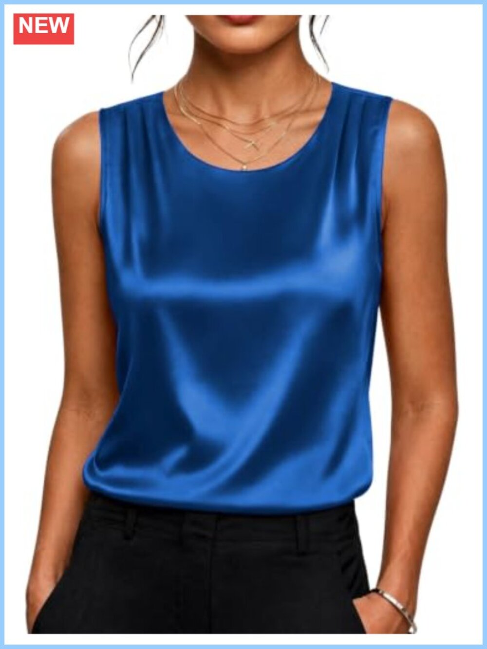 Satin Tank Top Pleated Sleeveless Blouse Dressy Casual Women's Top